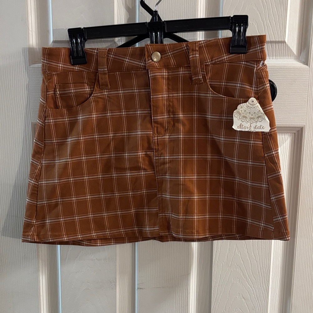 Altar'd State Brown Plaid Skirt